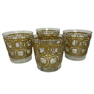 Vintage Libbey Short Glass Cups 8oz each Set of 4 Geometric Design